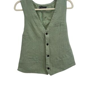 Sage Green Linen Vest Top from Wehilion Cottagecore Spring Womens S